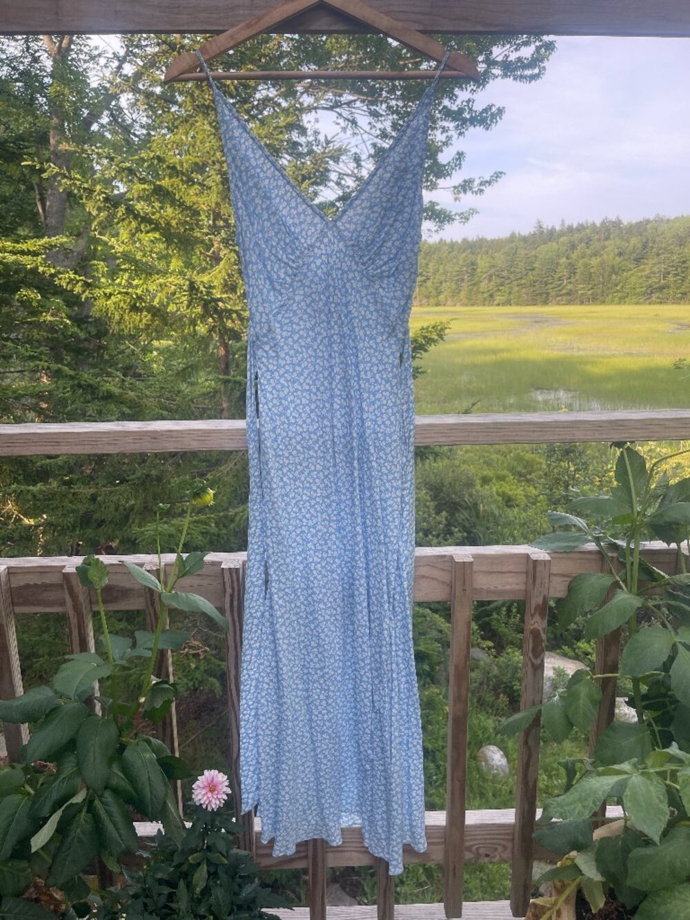 DOEN Blue Floral Tie-Back Dress XXS
